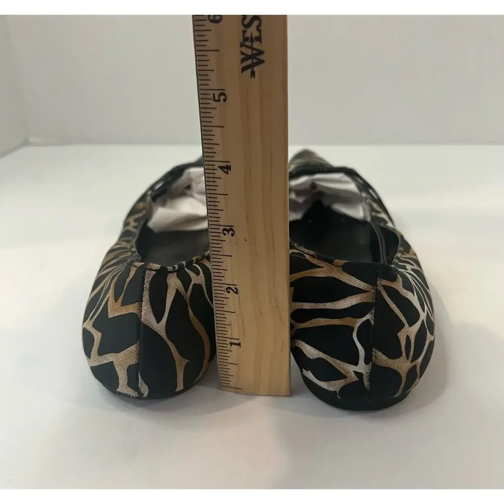 Cathy Jean Leopard Ballet Flats Women 7.5 Brown Excellent Fabric Slip On Animal‎